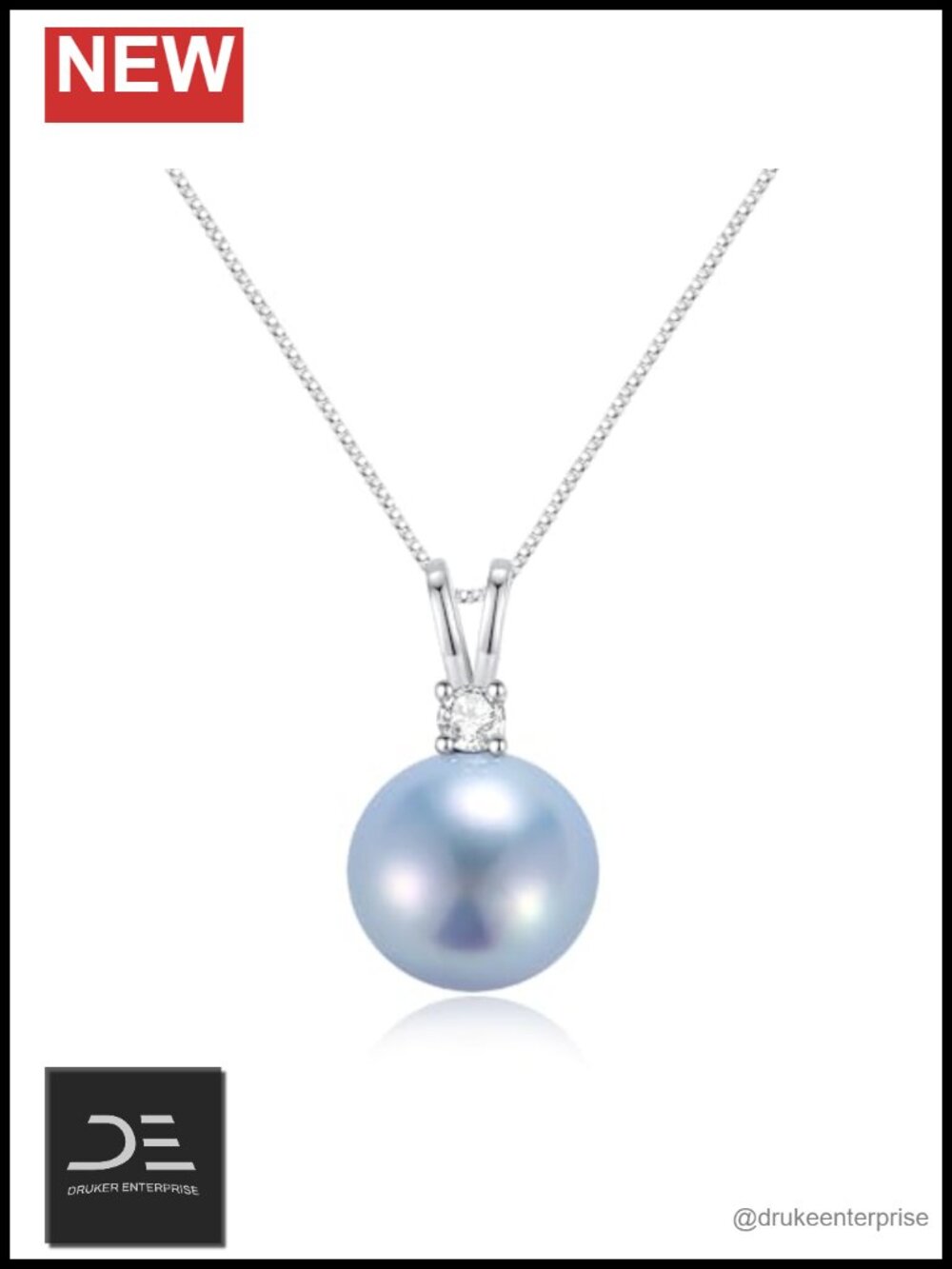 925 Sterling Silver Akoya Pearl Pendant Necklace Women 18K White Gold Plated